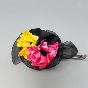 Vintage 80s Black Floral Tulle Hair Bow